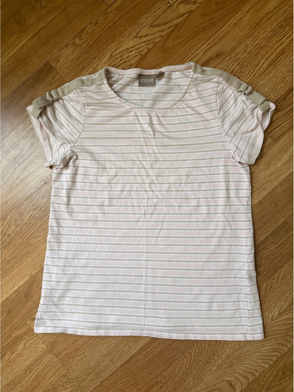 Chico's Pink and Beige Striped Short Sleeve Top Size 0